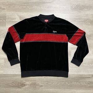 Supreme Velour Snap Henley Black Red Long Sleeve Mens Size XL Fall 2017